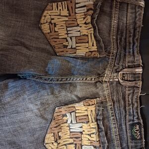 Akademiks Women Charcoal Straight Jeans with Patterned Pocket Panels